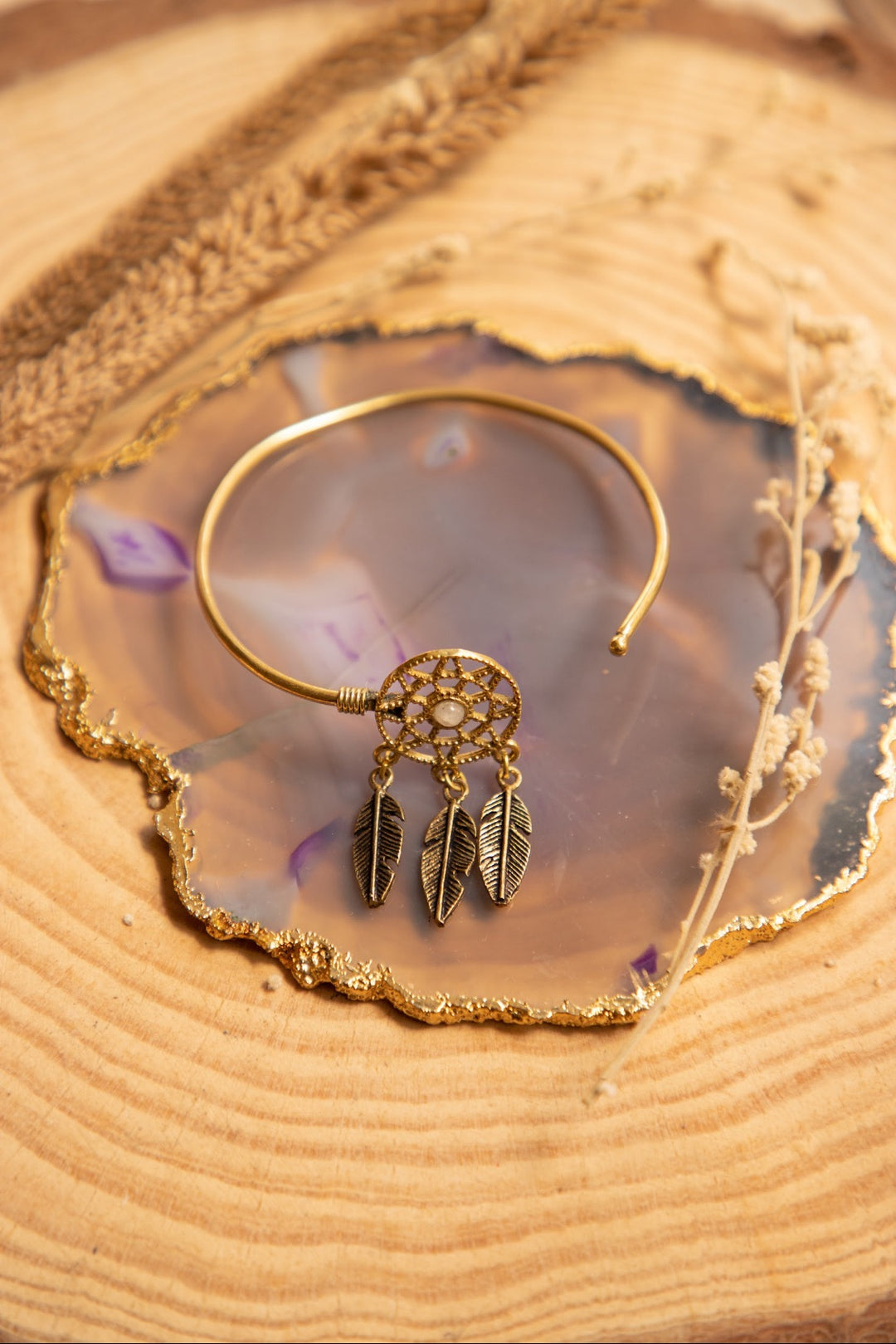 Dreamcatcher moonstone brass bangle