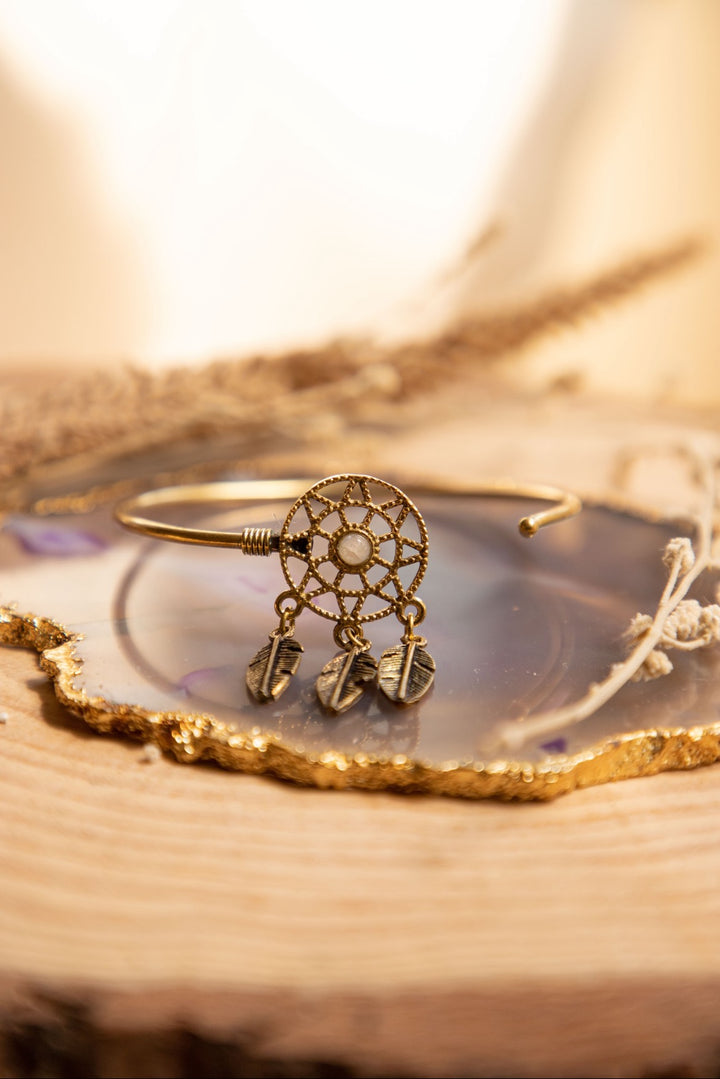 Dreamcatcher moonstone brass bangle