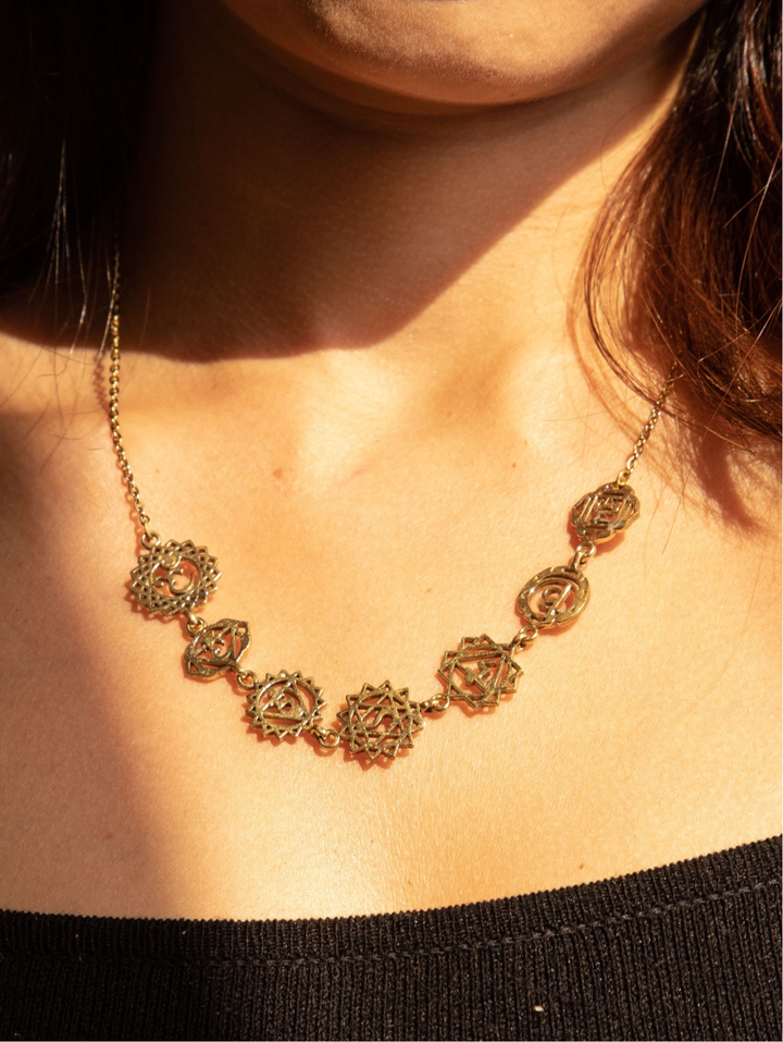 Seven chakra necklace + Labradorite flower of life adjustable ring combo (2)