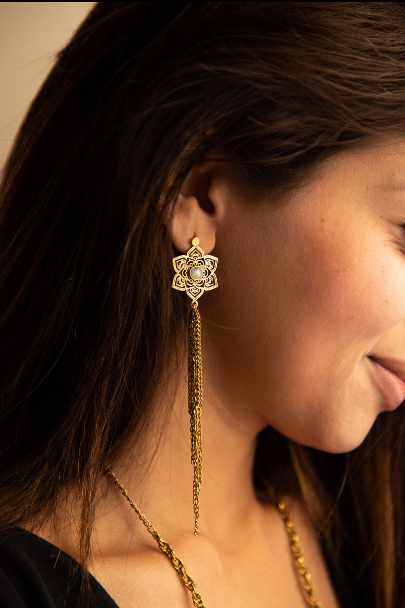Moonstone Mandala drop earrings