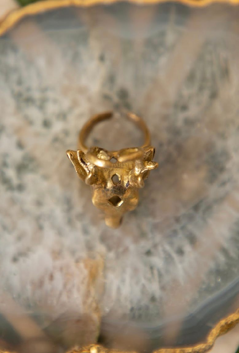 Deer adjustable brass ring. Size 6-7