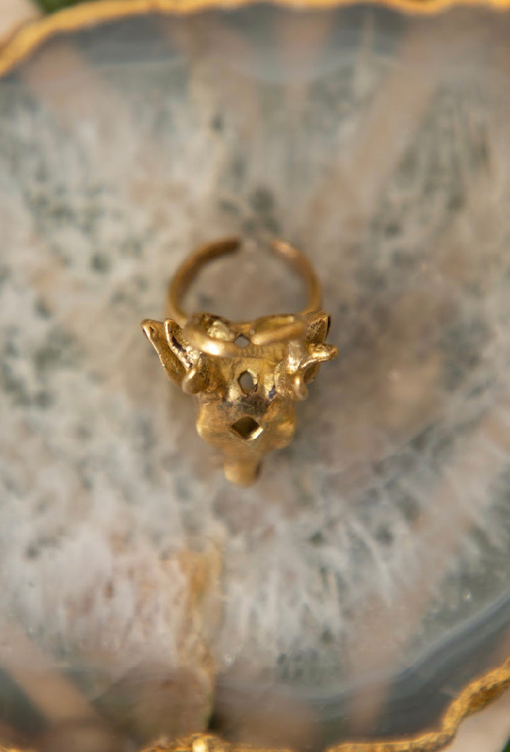 Deer adjustable brass ring. Size 6-7
