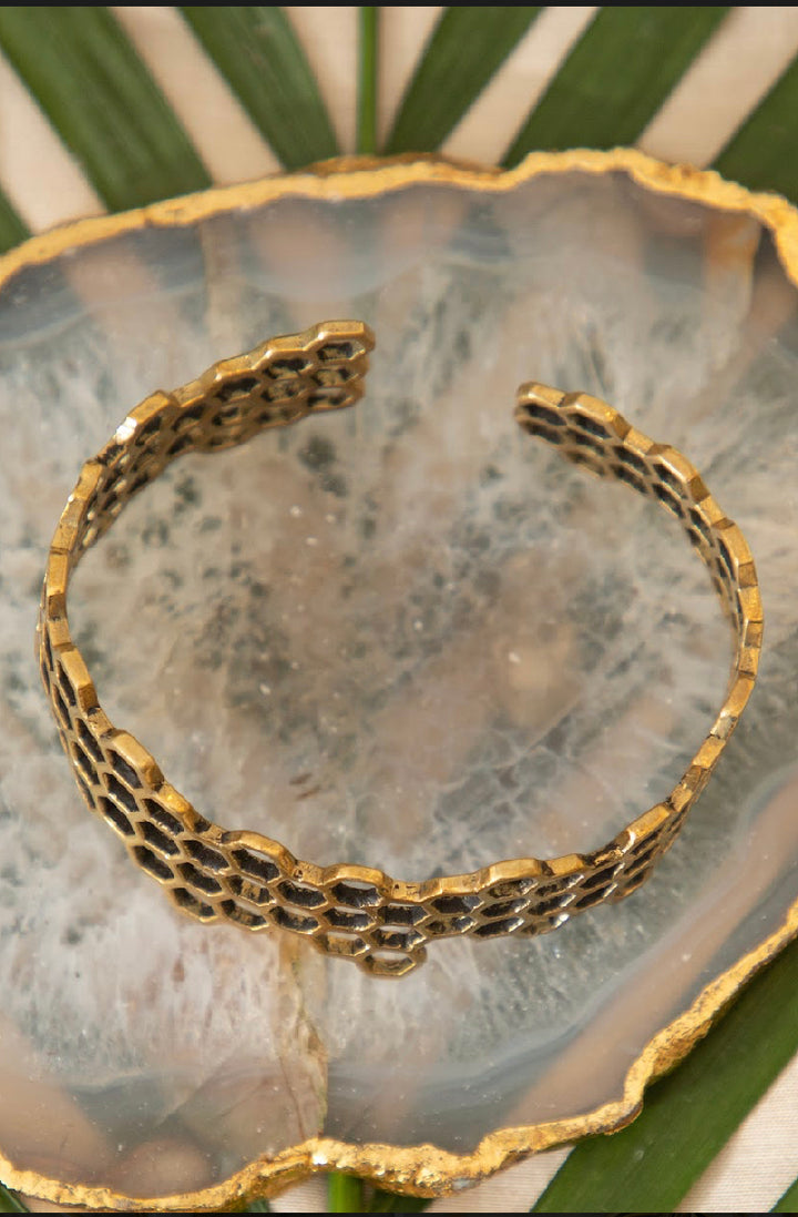 Honey comb brass bangle