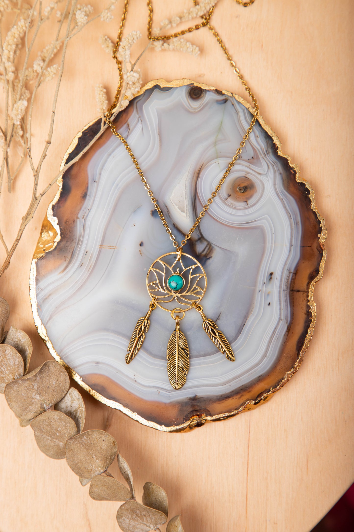 Turquoise lotus long necklace