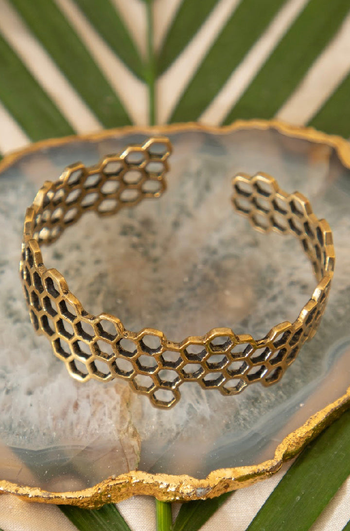 Honey comb brass bangle