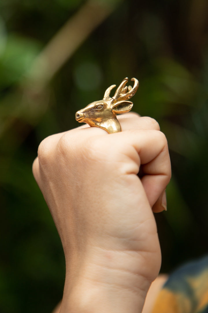 Deer adjustable brass ring. Size 6-7
