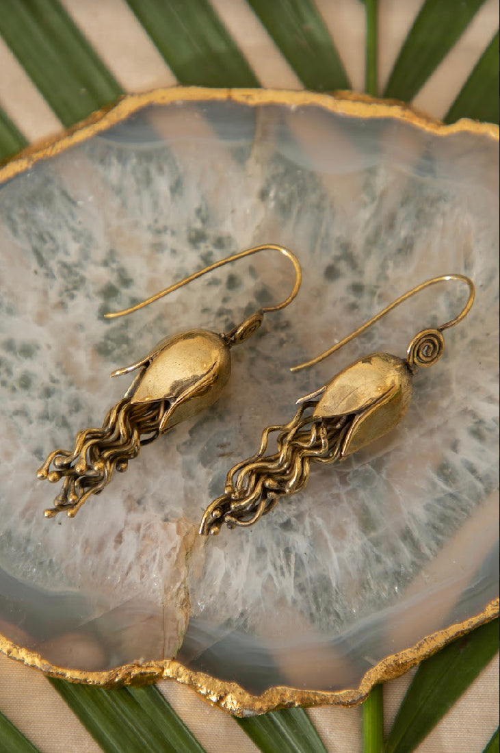 Tulip brass drop earrings.