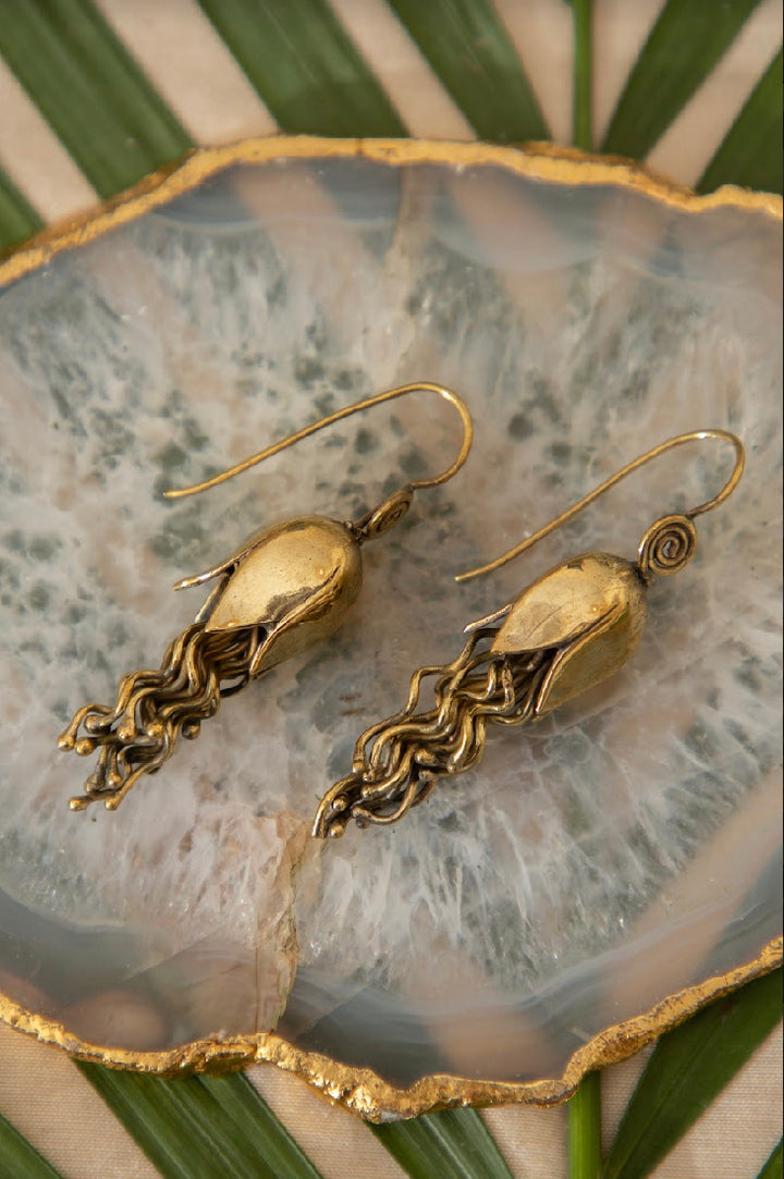 Tulip brass drop earrings.