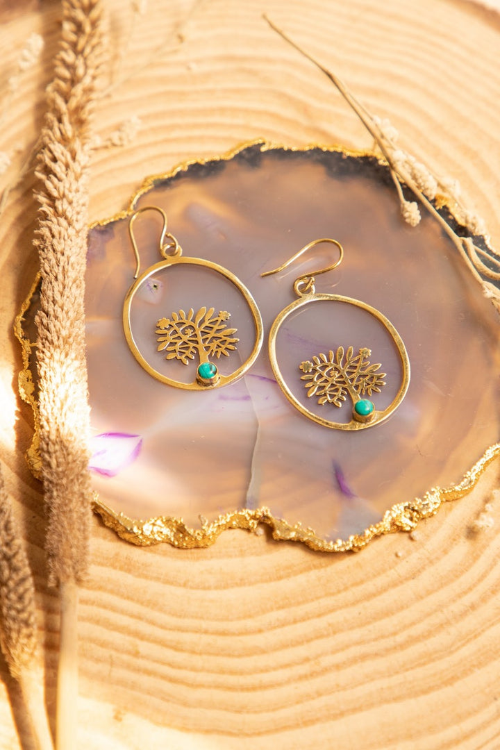 Tree of life brass earrings