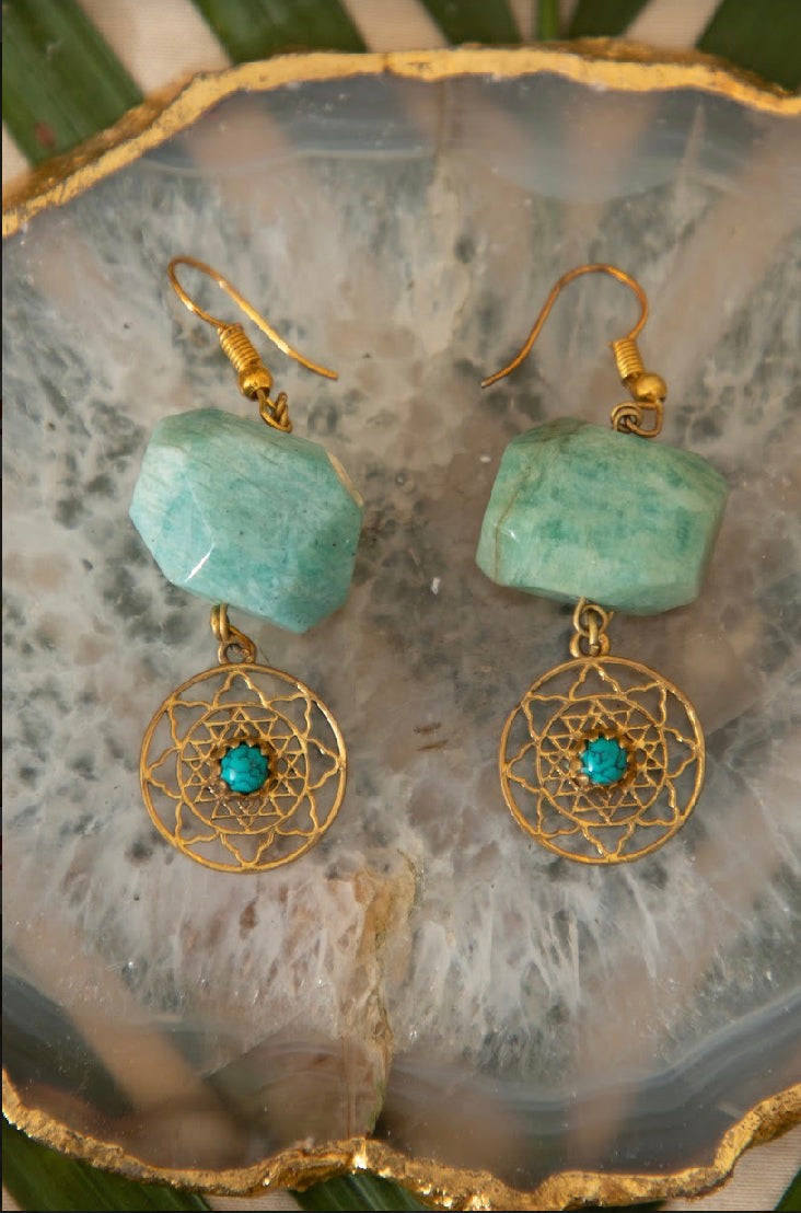Aquamarine brass drop earrings