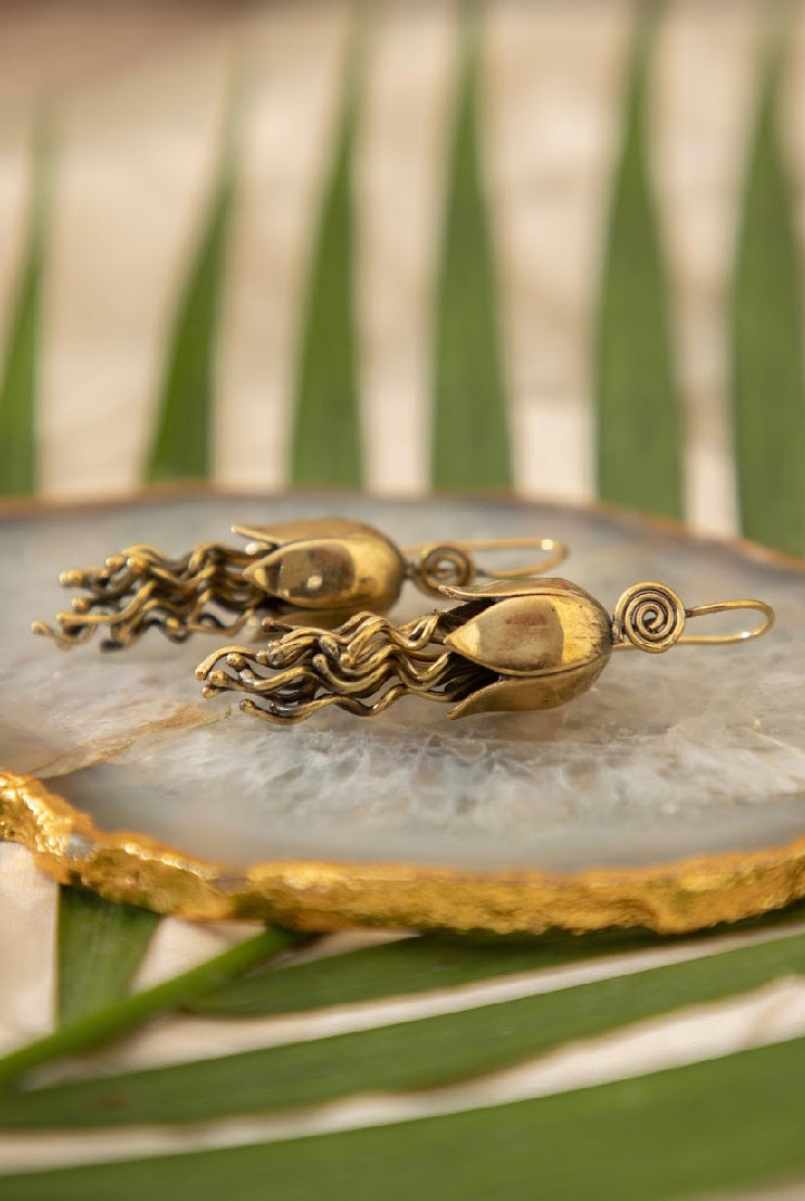 Tulip brass drop earrings.