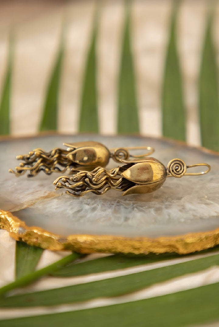 Tulip brass drop earrings.