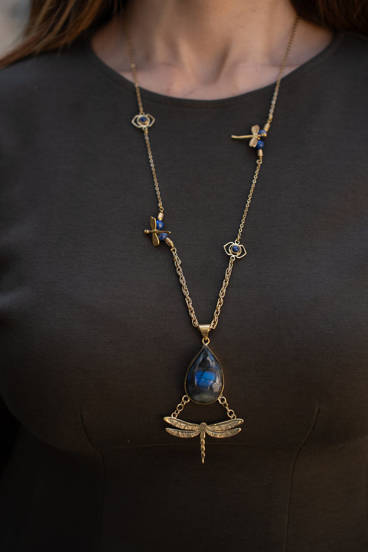 Dragonfly Labradorite Statement Necklace