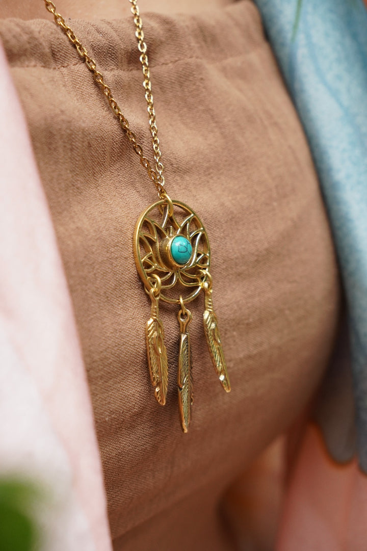 Turquoise lotus long necklace
