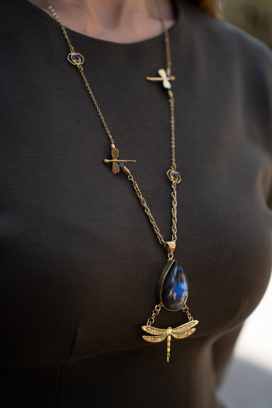 Dragonfly Labradorite Statement Necklace