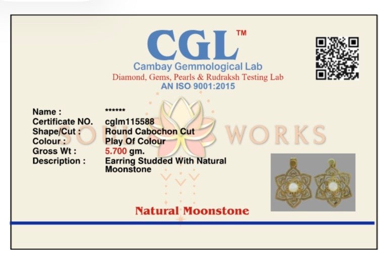 Moonstone mandala brass stud earrings