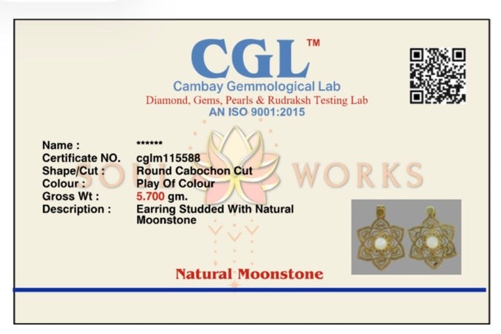 Moonstone mandala brass stud earrings