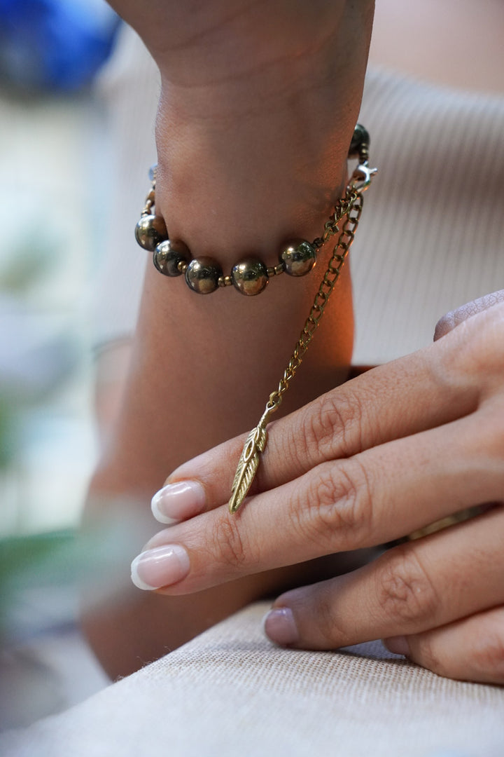 Tiger eye & pyrite stack of two bracelets