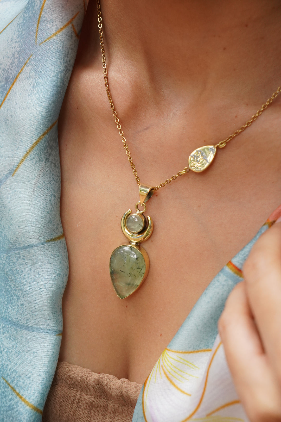 Prehnite lotus pendant