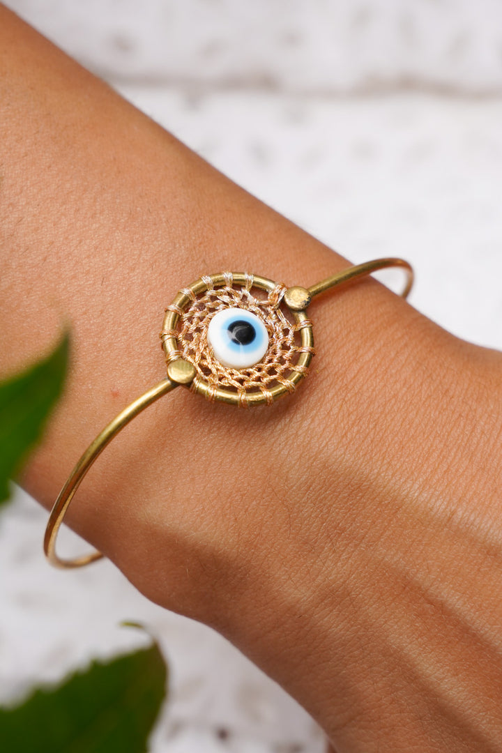 Dreamcatcher Evil Eye Brass Bangle