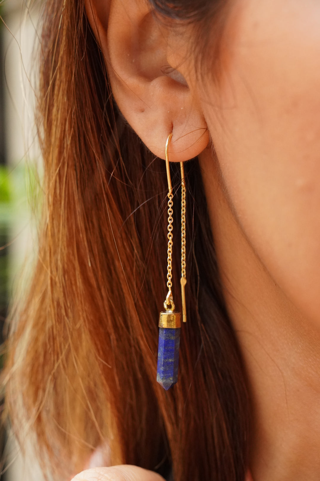 Lapis brass drop earrings