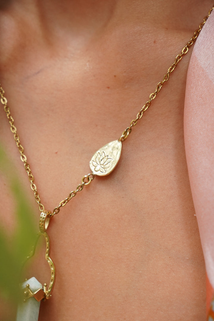 Prehnite lotus pendant