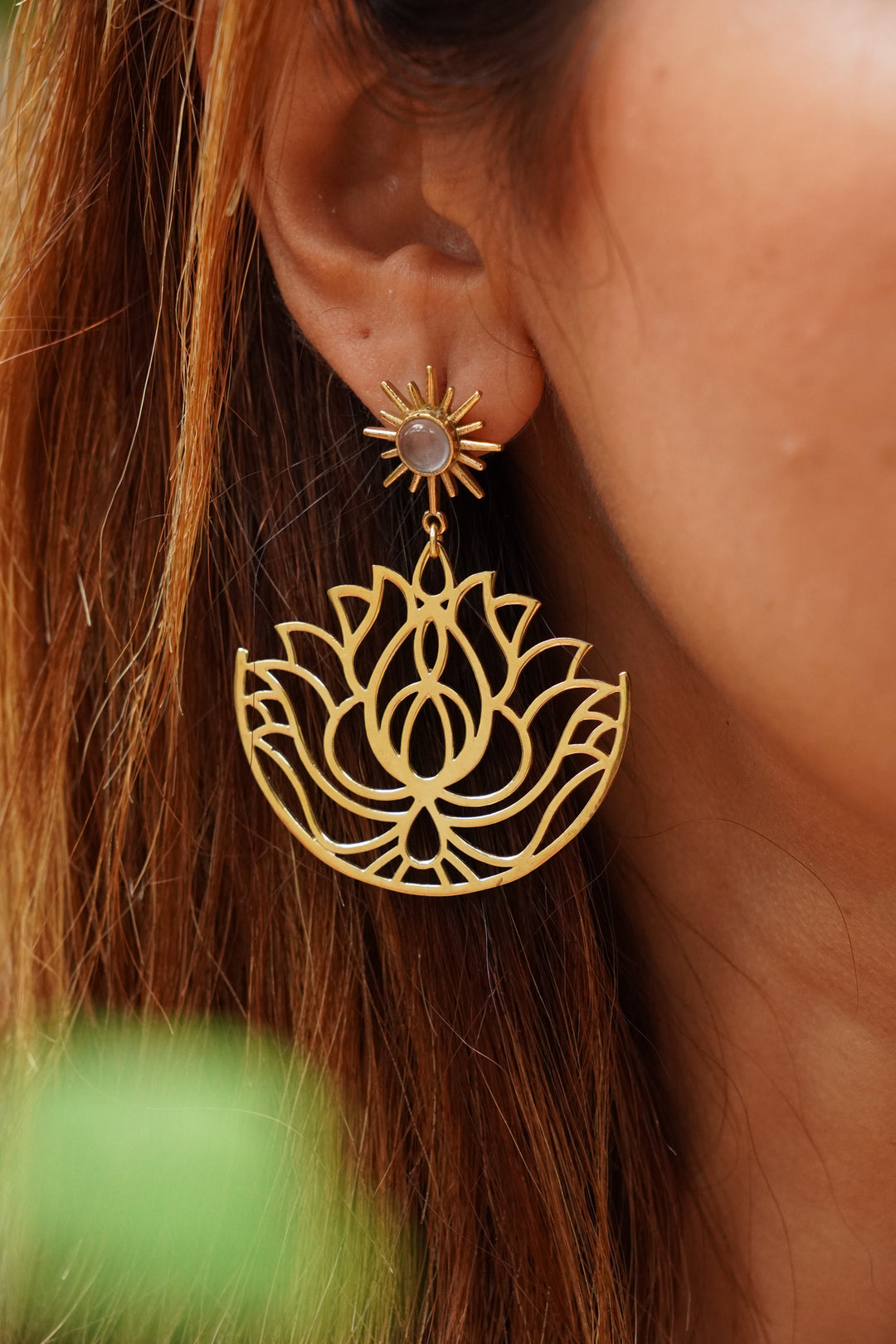 Padma moonstone brass stud earrings