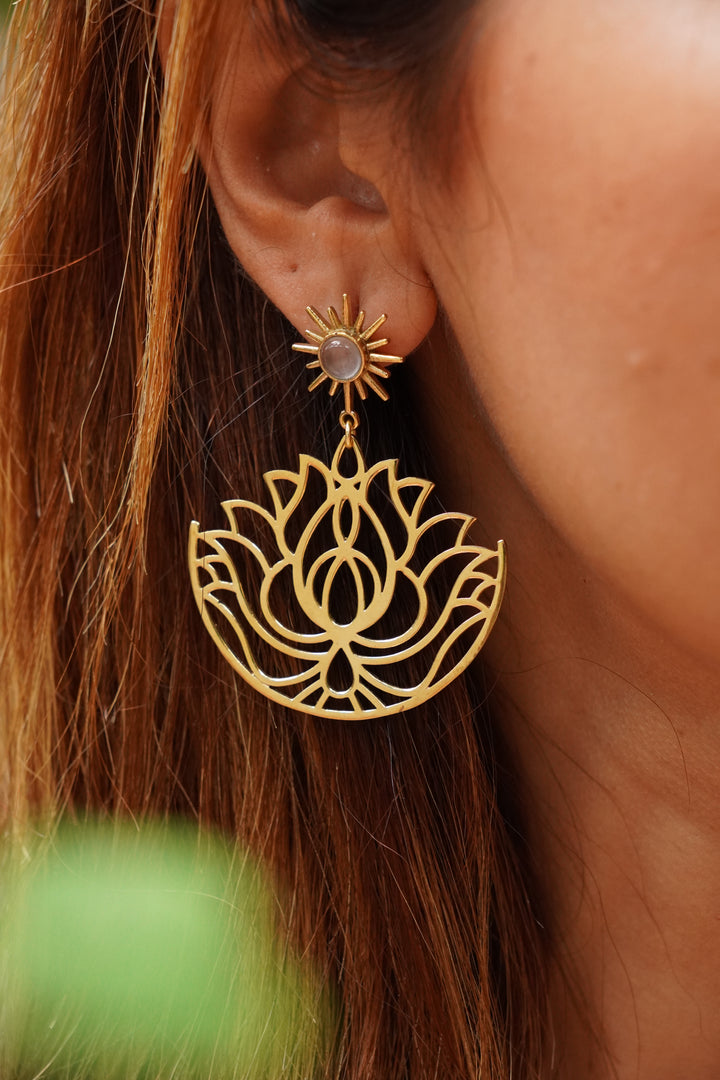 Padma moonstone brass stud earrings