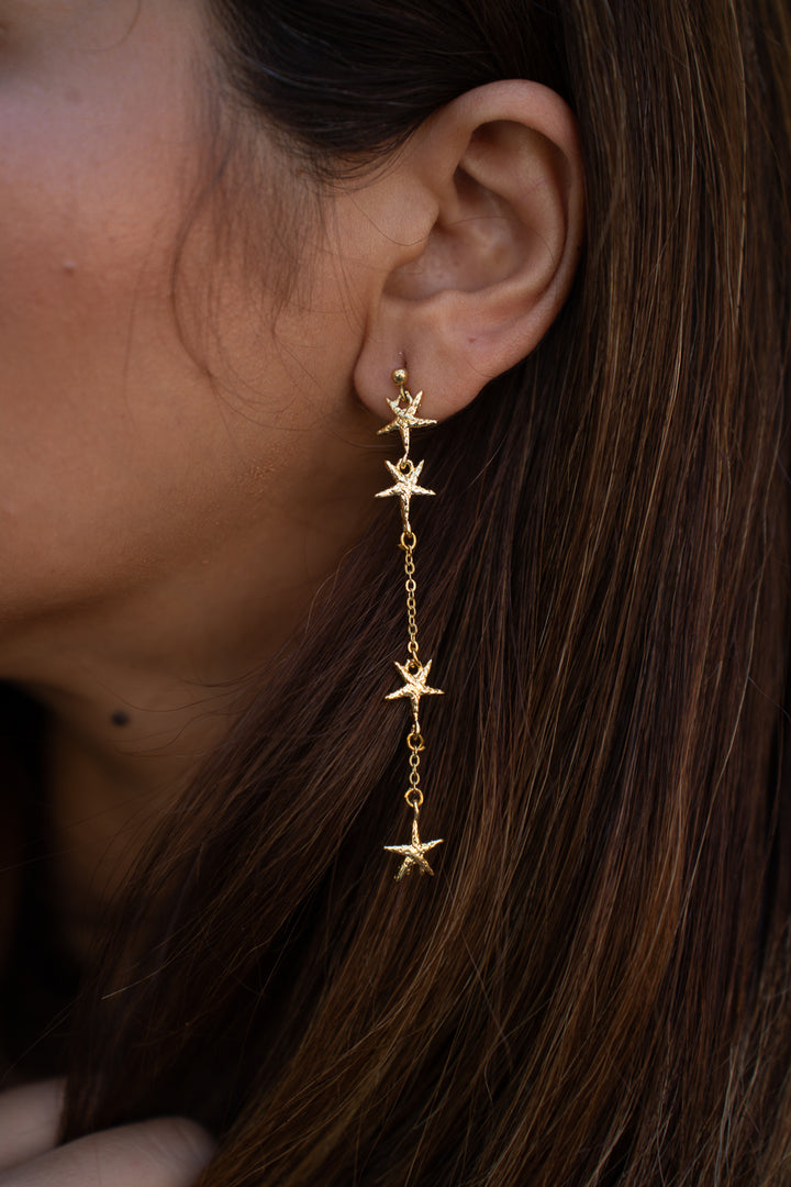 Supernova Star Dangle Earrings- Gold Plated