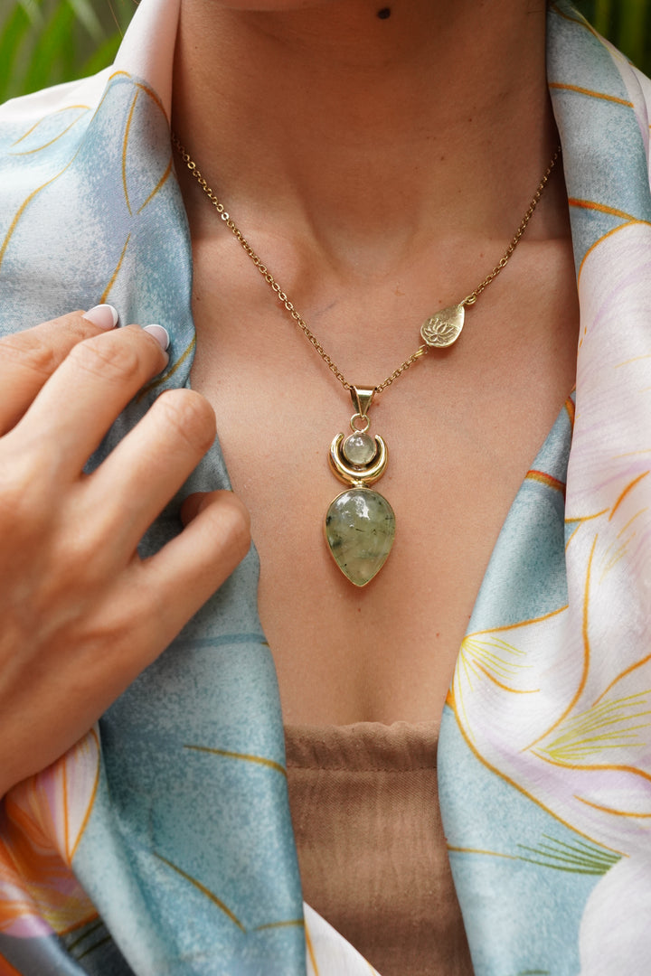 Prehnite lotus pendant