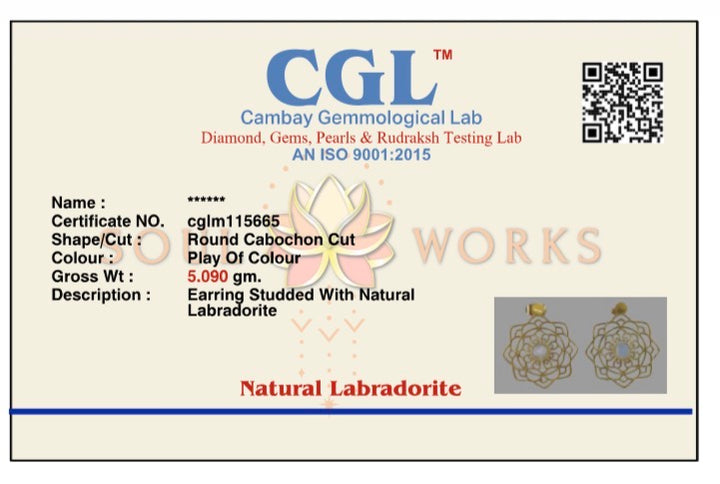 Labradorite Mandala drop brass earrings