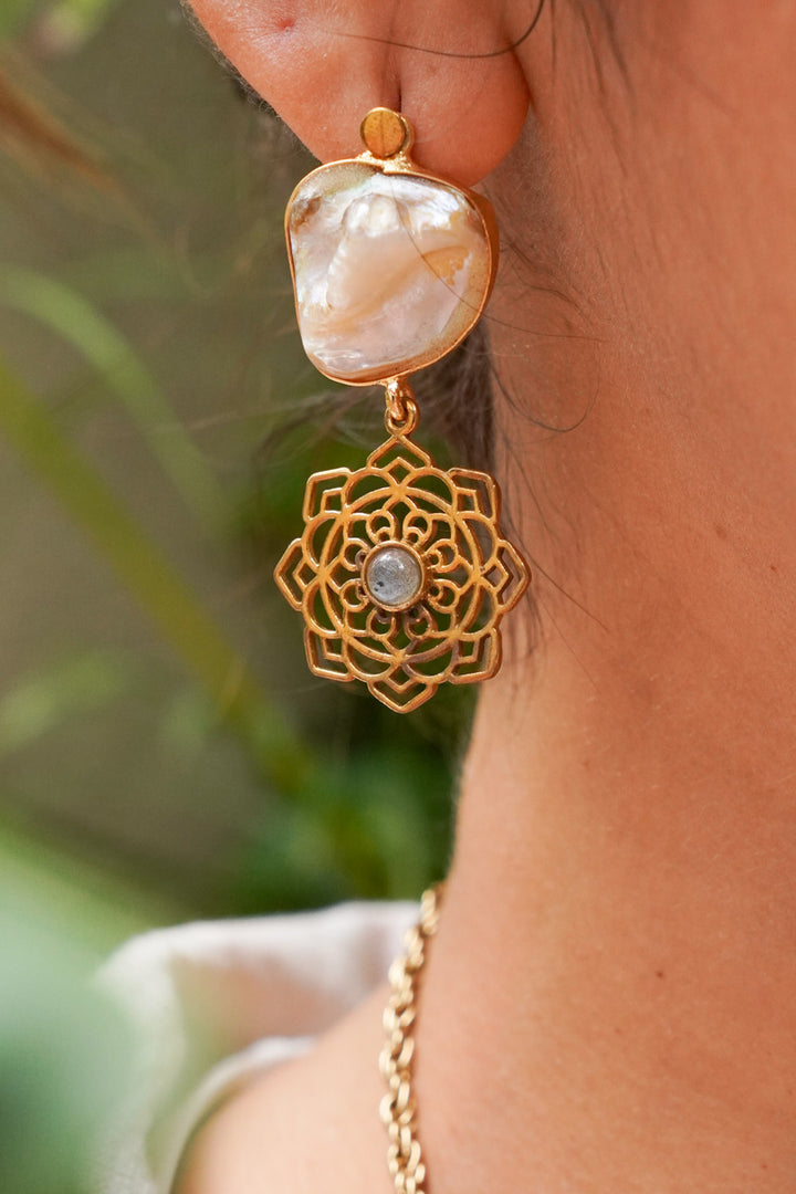 Aurora mandala brass stud earrings
