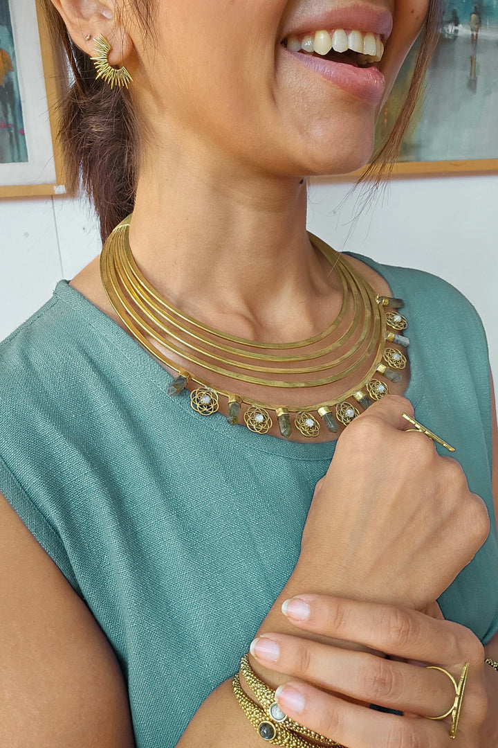 Crown of labradorite brass necklace