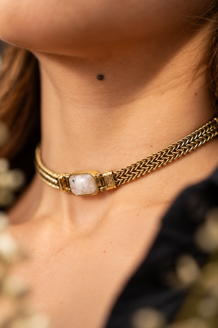 Braided Mesh Choker with Moonstone