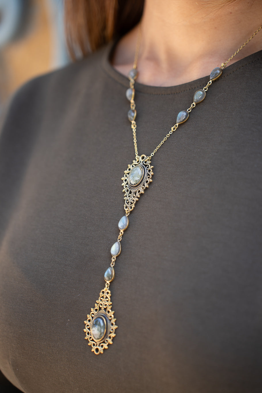 Vintage Labradorite Lariat Necklace