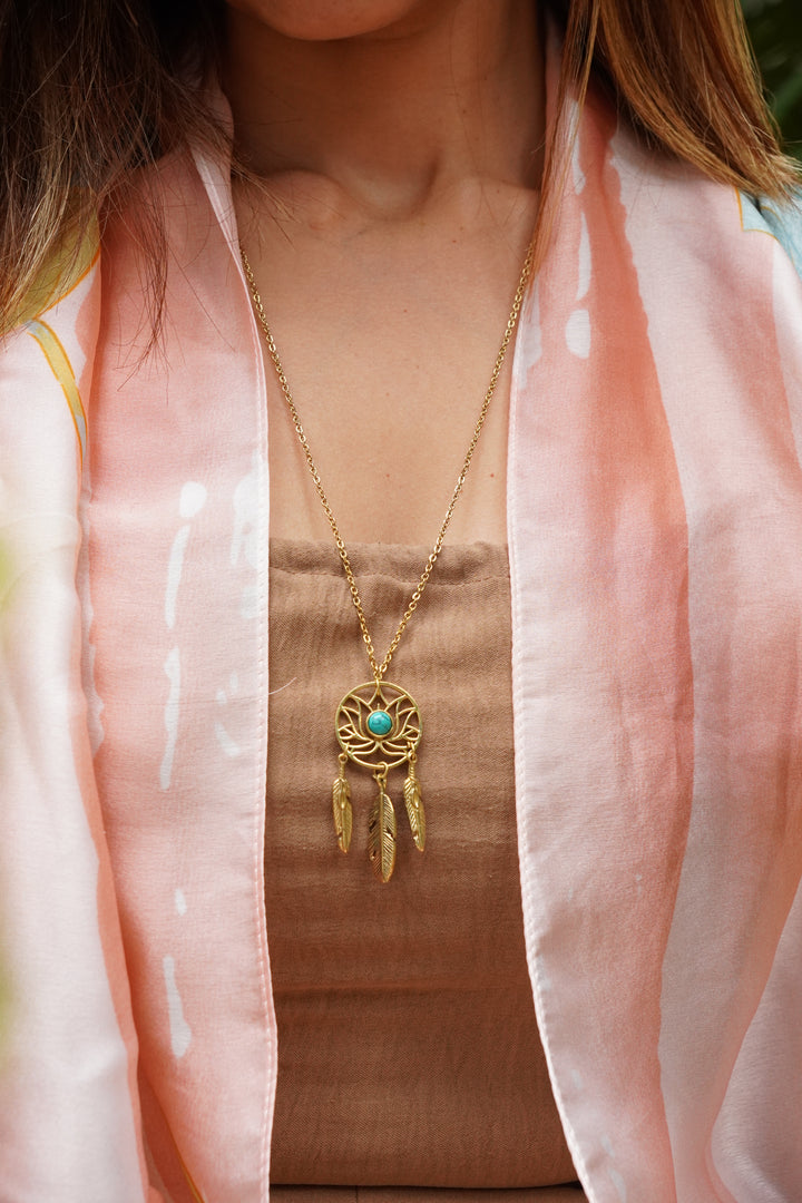 Turquoise lotus long necklace