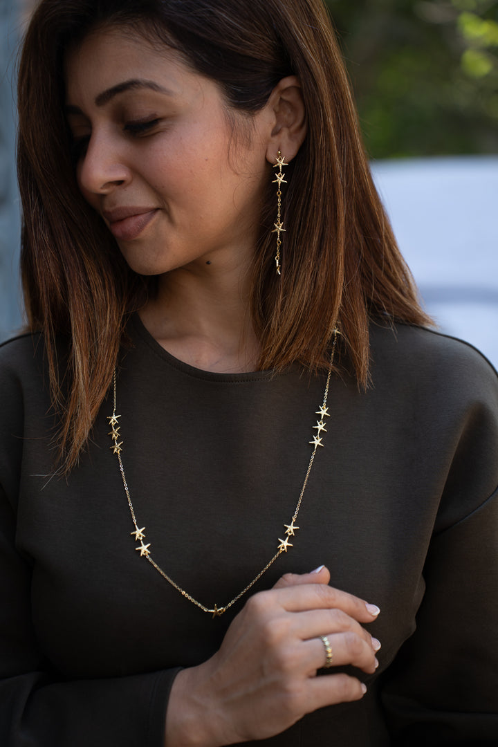 Supernova Long Star Necklace- Gold Plated