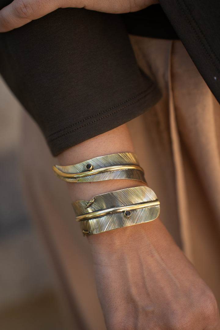 Tapered Feather Wrap Cuff- Wrist bangle and arm cuff