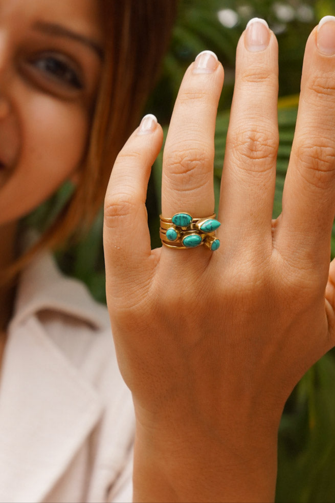 Stackable Turquoise Brass Ring. Size 5-8| Non Adjustable