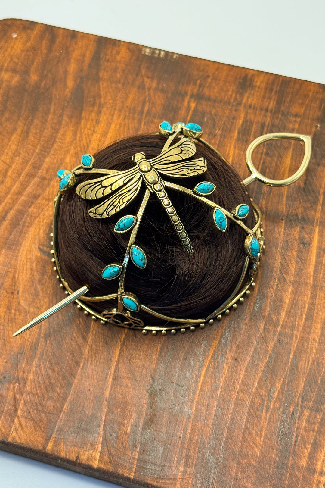 Turquoise dragonfly hair bun