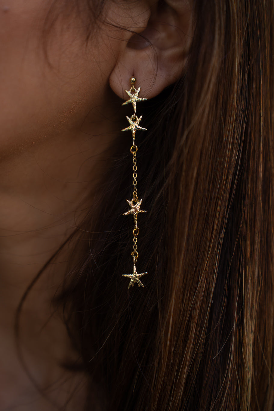 Supernova Star Dangle Earrings- Gold Plated