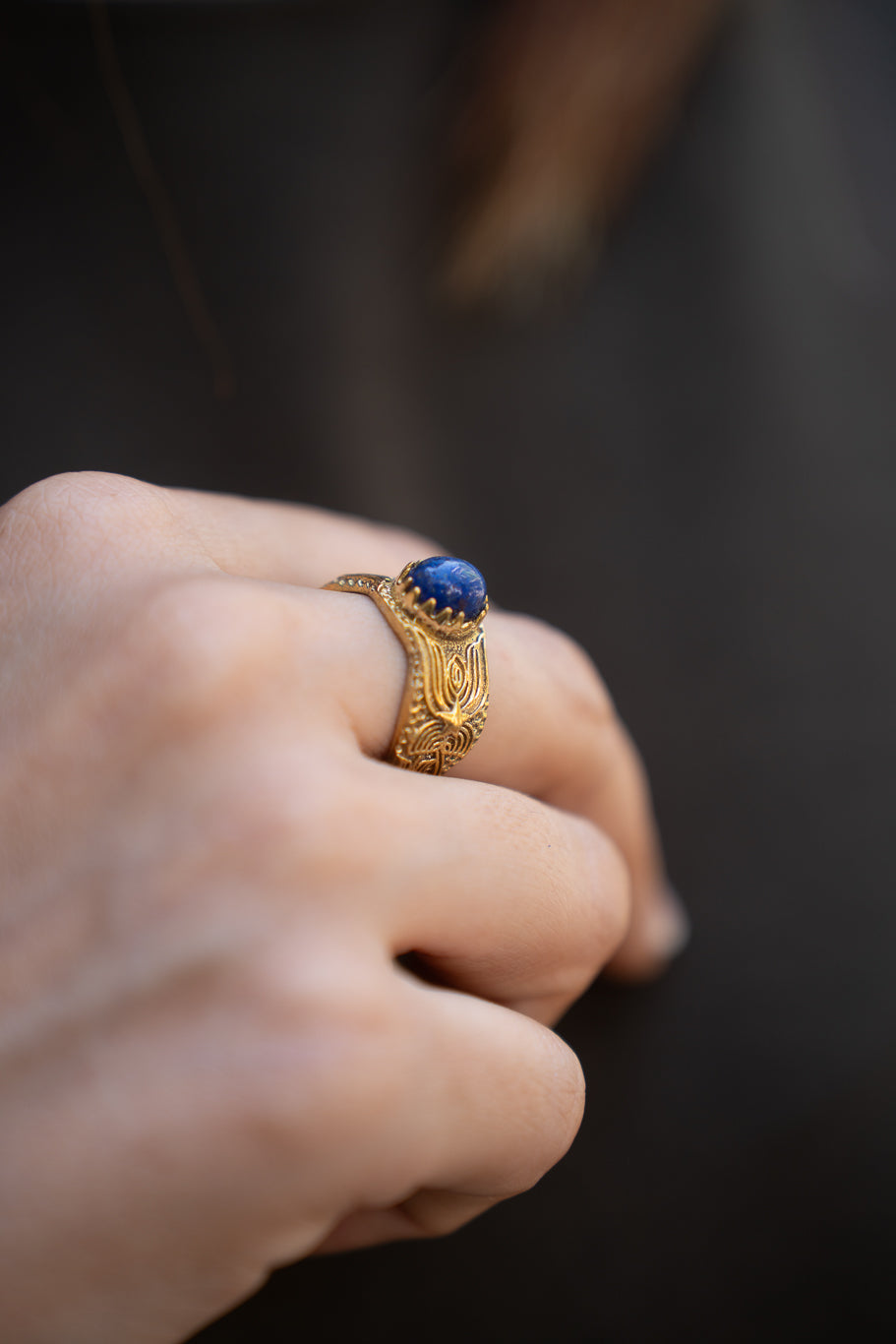 Lapis Third Eye Signet Ring. size 7-8  Non-Adjustable