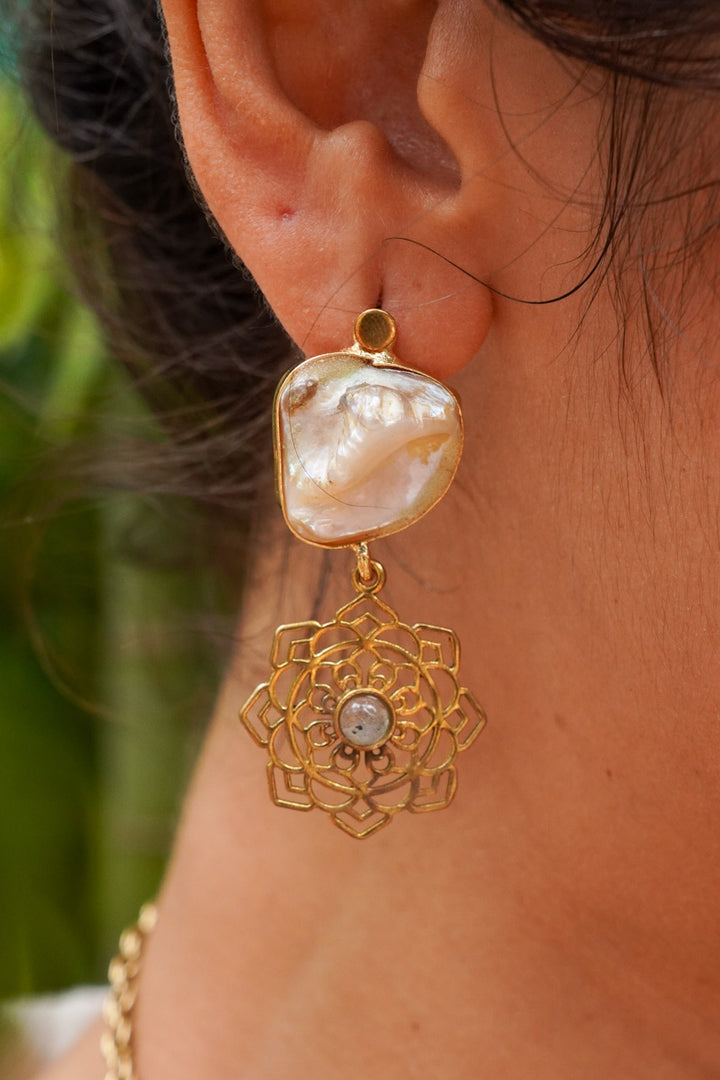 Aurora mandala brass stud earrings