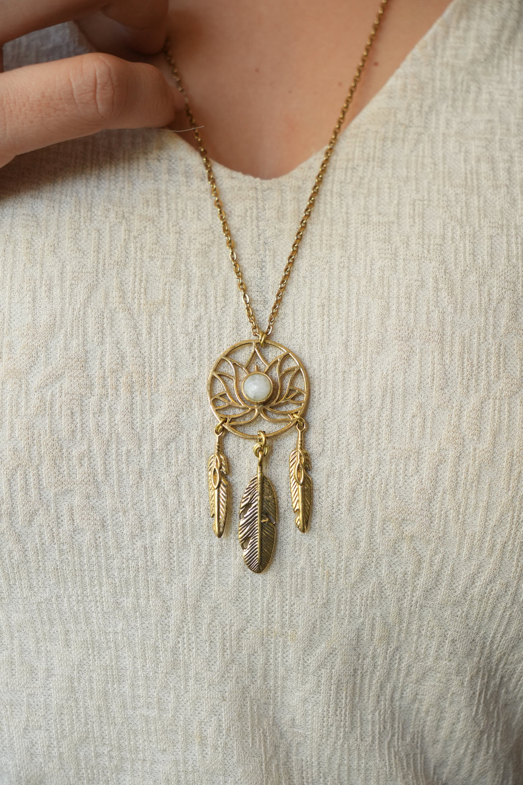 Moonstone lotus long pendant chain