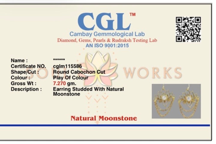 Moonstone Lotus brass danglers