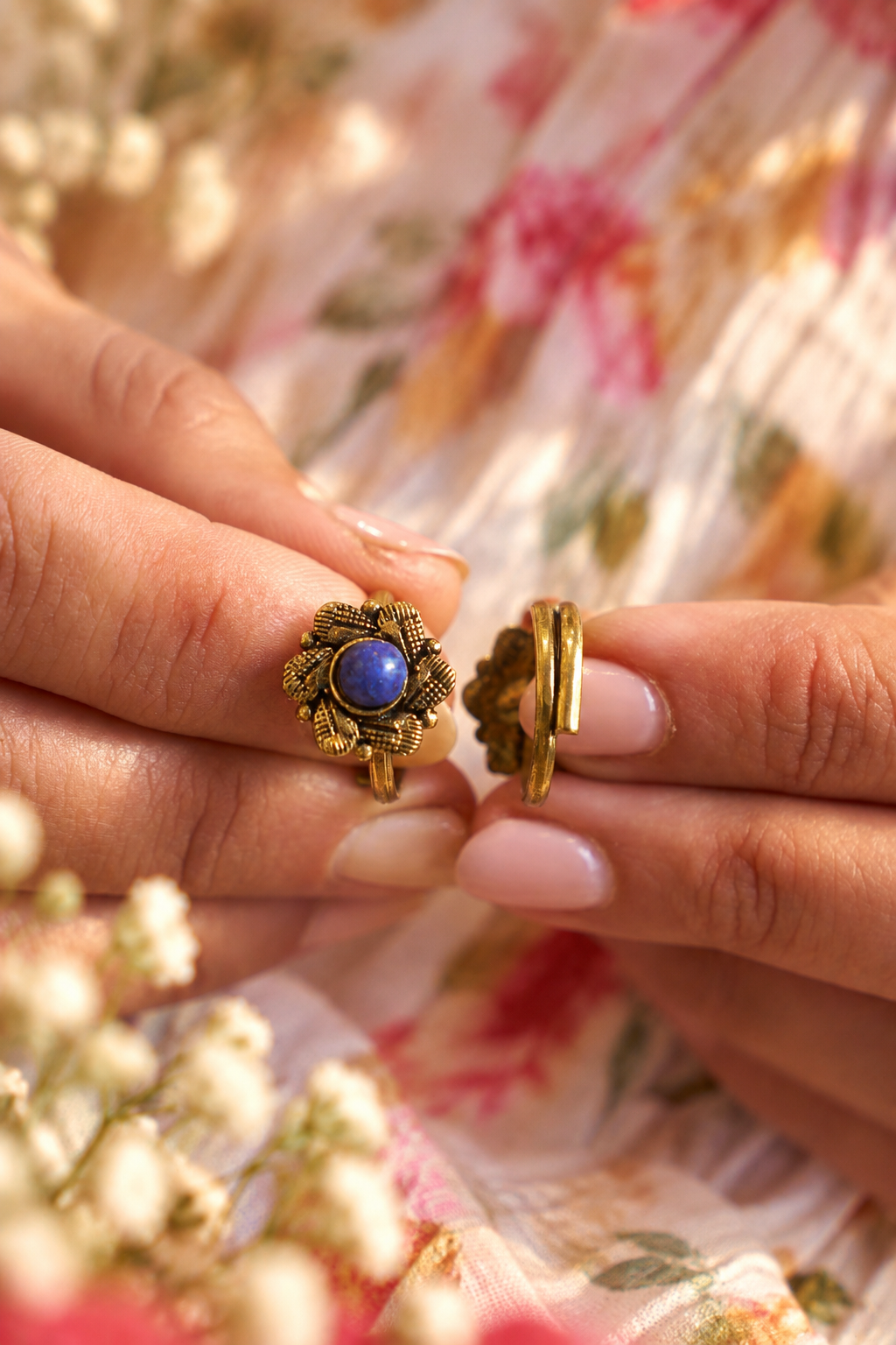 Neel Pushpa (pair of) Lapis Lazuli Brass Mid & Toe Ring. Adjustable size