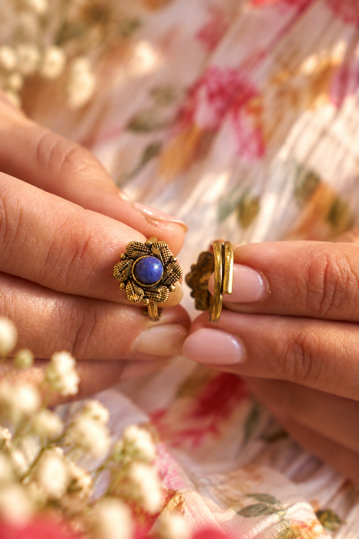 Neel Pushpa (pair of) Lapis Lazuli Brass Mid & Toe Ring. Adjustable size