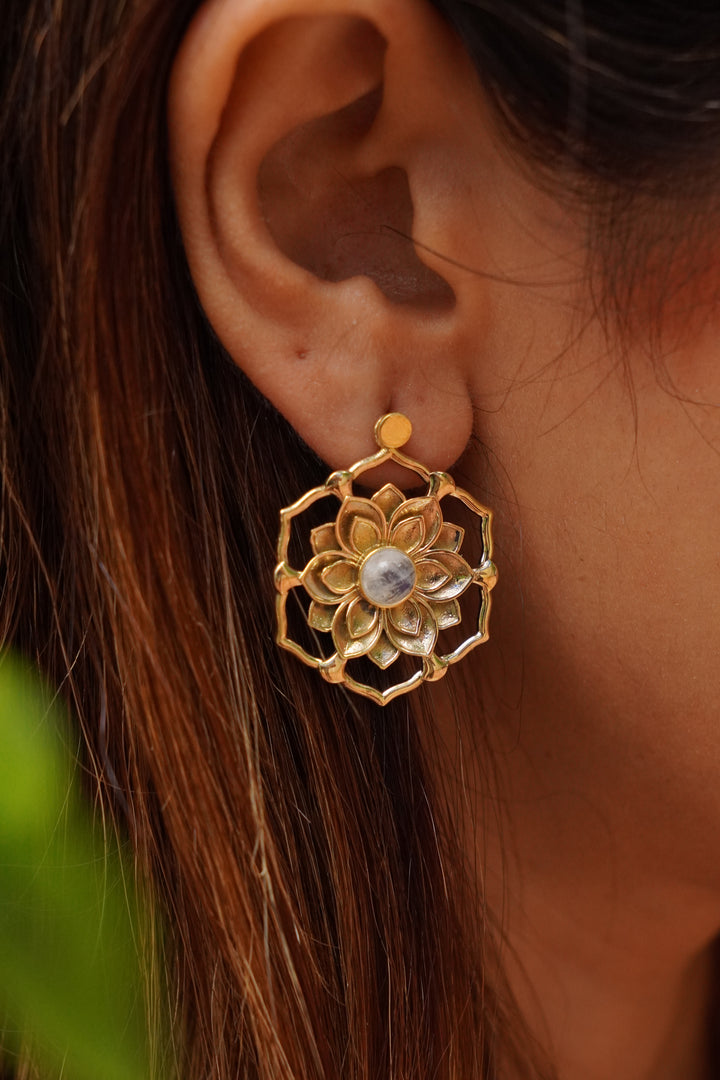 Moonstone Phool brass studs