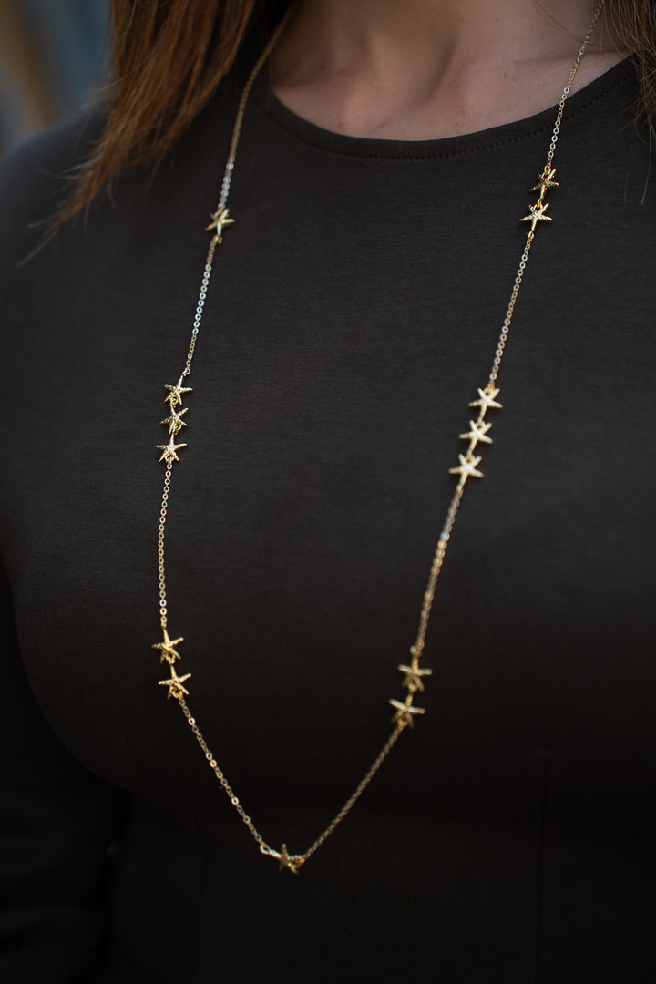 Supernova Long Star Necklace- Gold Plated