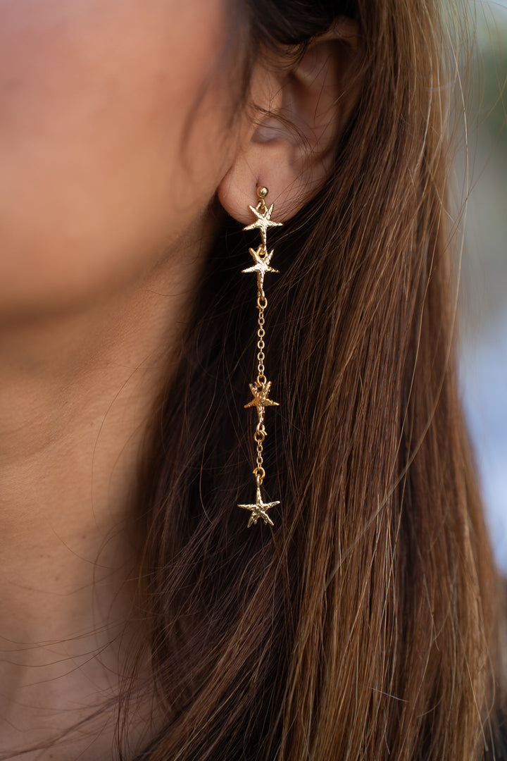 Supernova Star Dangle Earrings- Gold Plated